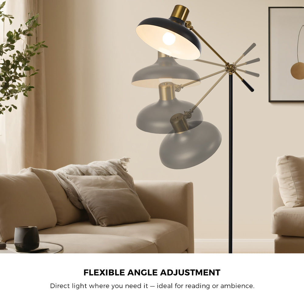 Adjustable Height Floor Lamp Standing Light Metal Frame Black Home Decor
