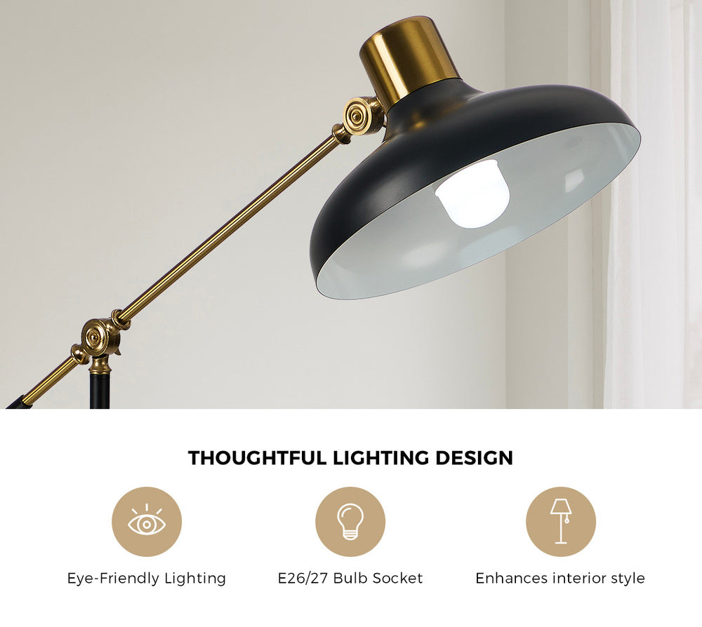 Adjustable Height Floor Lamp Standing Light Metal Frame Black Home Decor