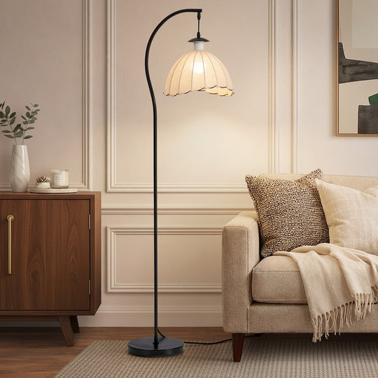 Retro Floor Lamp Standing Light Fabric Shade Metal Frame