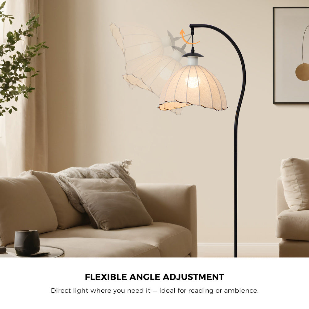 Retro Floor Lamp Standing Light Fabric Shade Metal Frame Home Decor