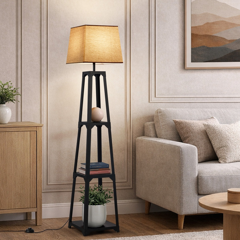 Floor Lamp With Fabric Shade Reading Light And Display Shelf Home Decor