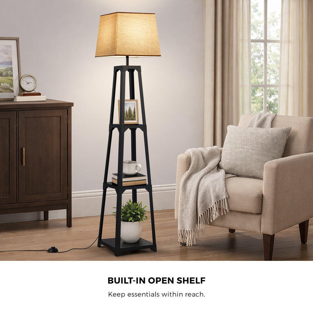 Floor Lamp With Fabric Shade Reading Light And Display Shelf Home Decor