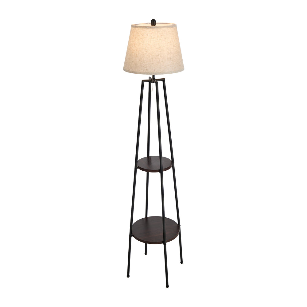 Floor Lamp With Fabric Shade Standing Light And Display Shelf Home Decor