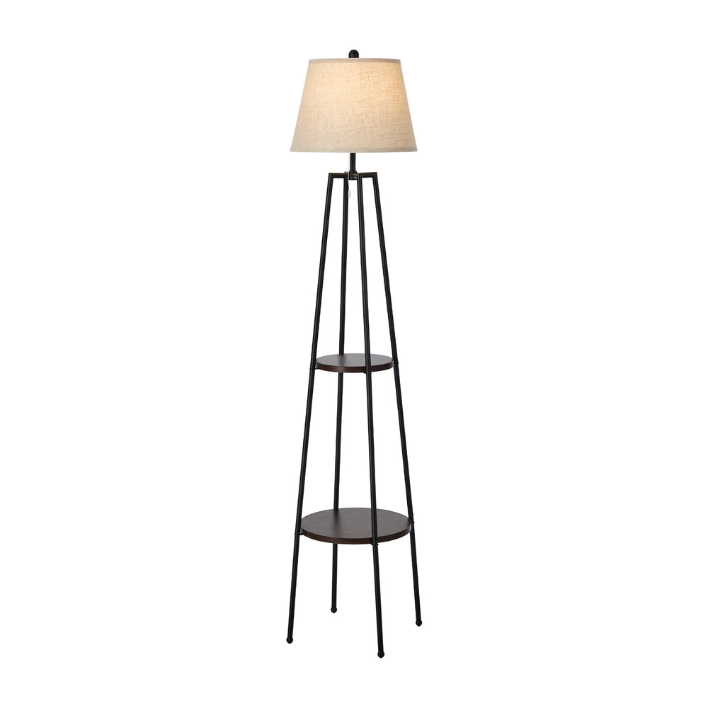 Floor Lamp With Fabric Shade Standing Light And Display Shelf Home Decor
