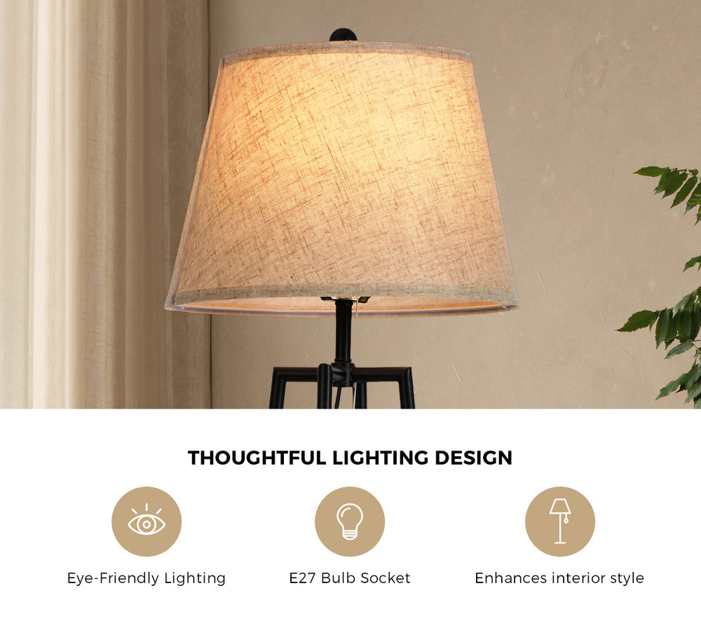 Floor Lamp With Fabric Shade Standing Light And Display Shelf Home Decor