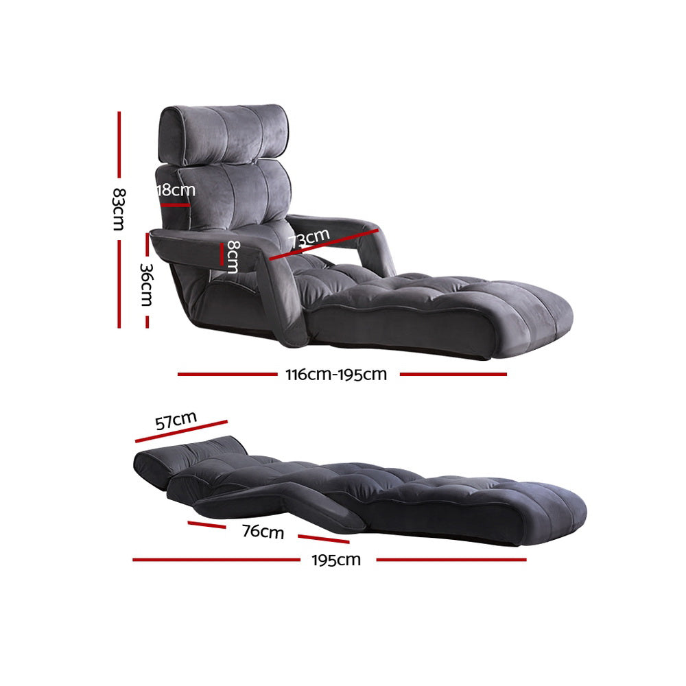 Arm Chairs & Recliners - Floor Lounge Sofa With Armrest Flocking Fabric Charcoal