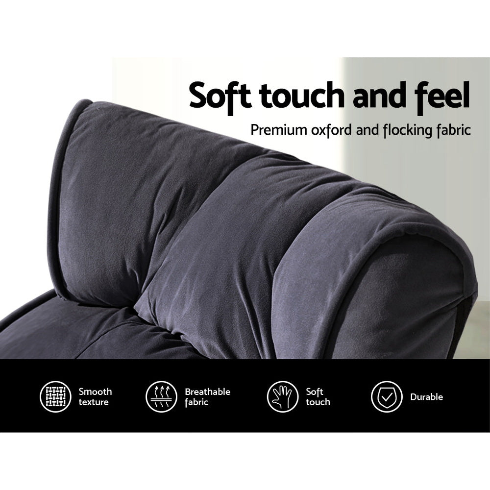 Charcoal colour - Floor Lounge Sofa With Armrest Flocking Fabric Charcoal