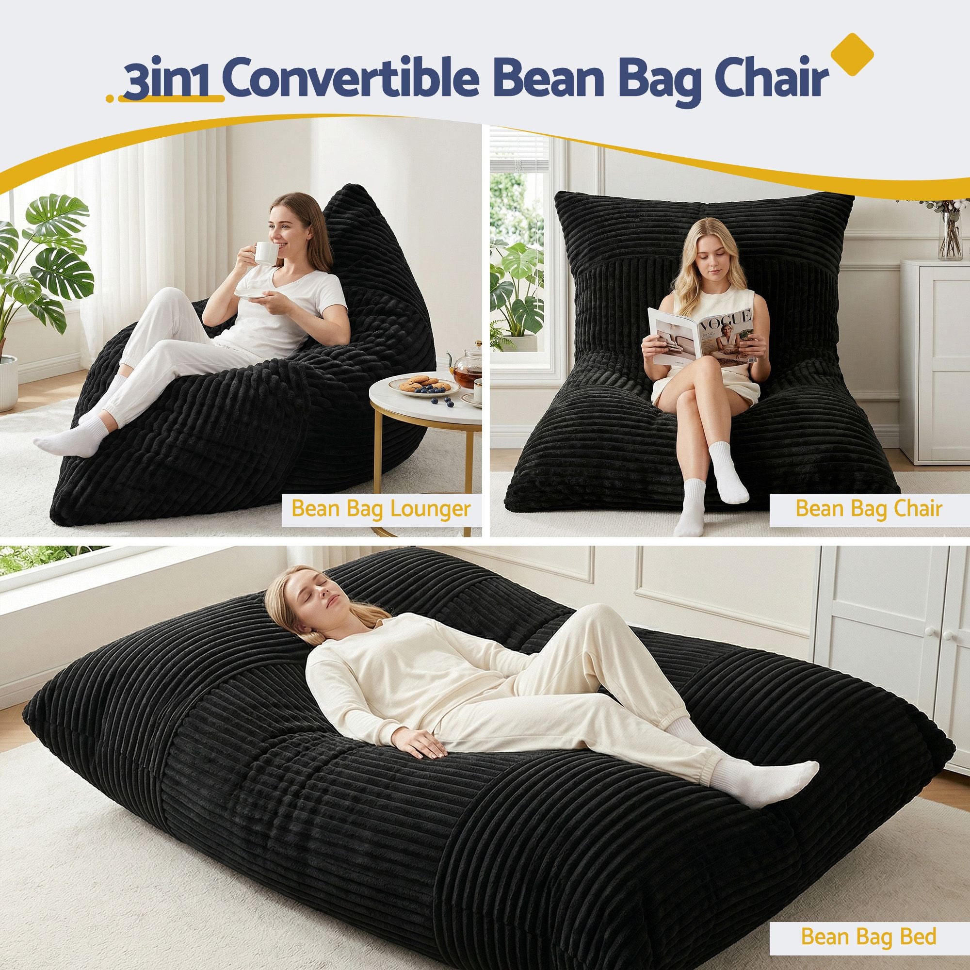 3-in-1 Convertible Bean Bag Floor Chair | Simpledeals