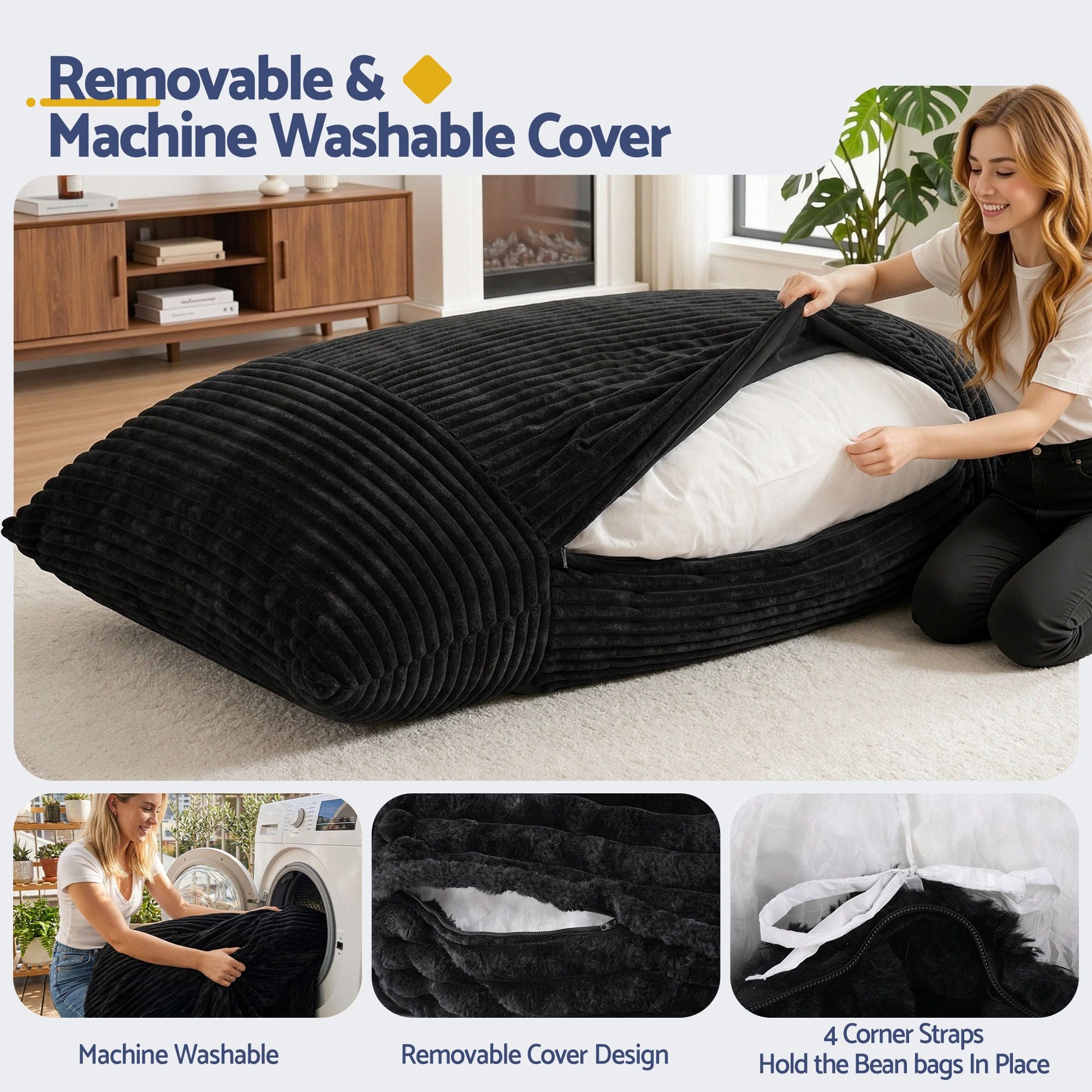 3-in-1 Convertible Bean Bag Floor Chair | Simpledeals