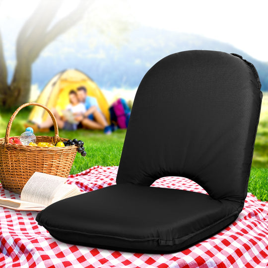 Floor Lounge Sofa Chair Foldable Camping Adjustable Recliner Black - Artiss Beach Sun Picnic