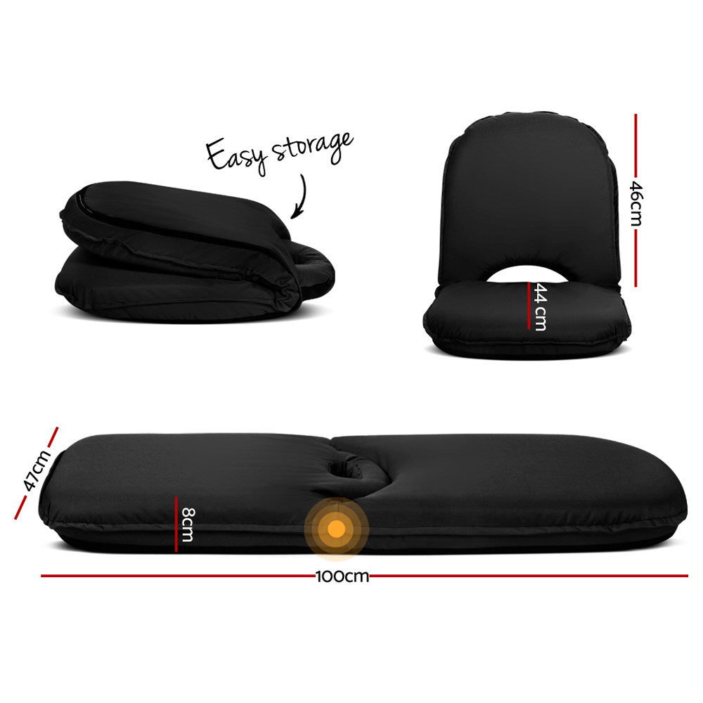 Floor Lounge Sofa Chair Foldable Camping Adjustable Recliner Black