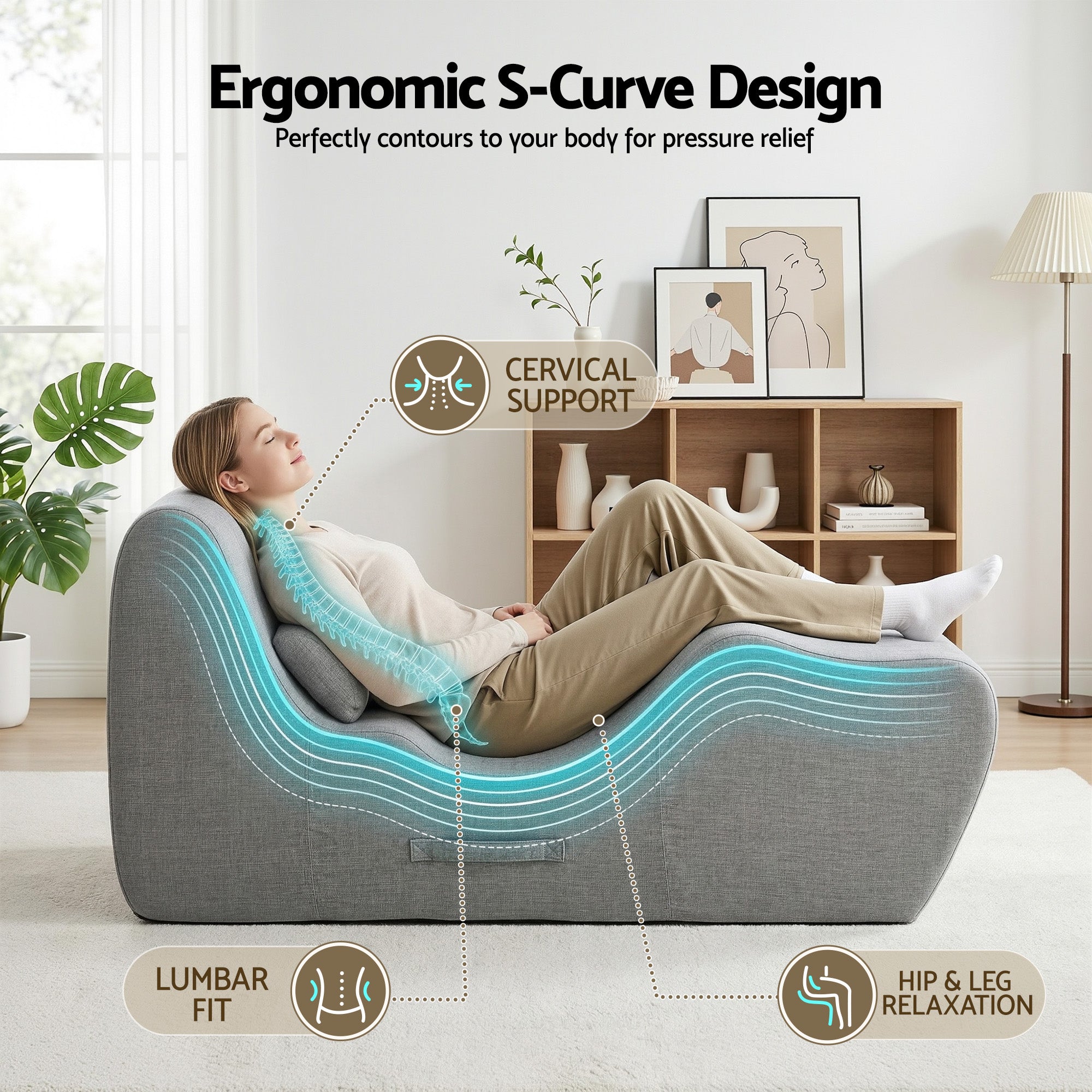 S-Curve Floor Lounger Ergonomic Chaise Chair | Simpledeals