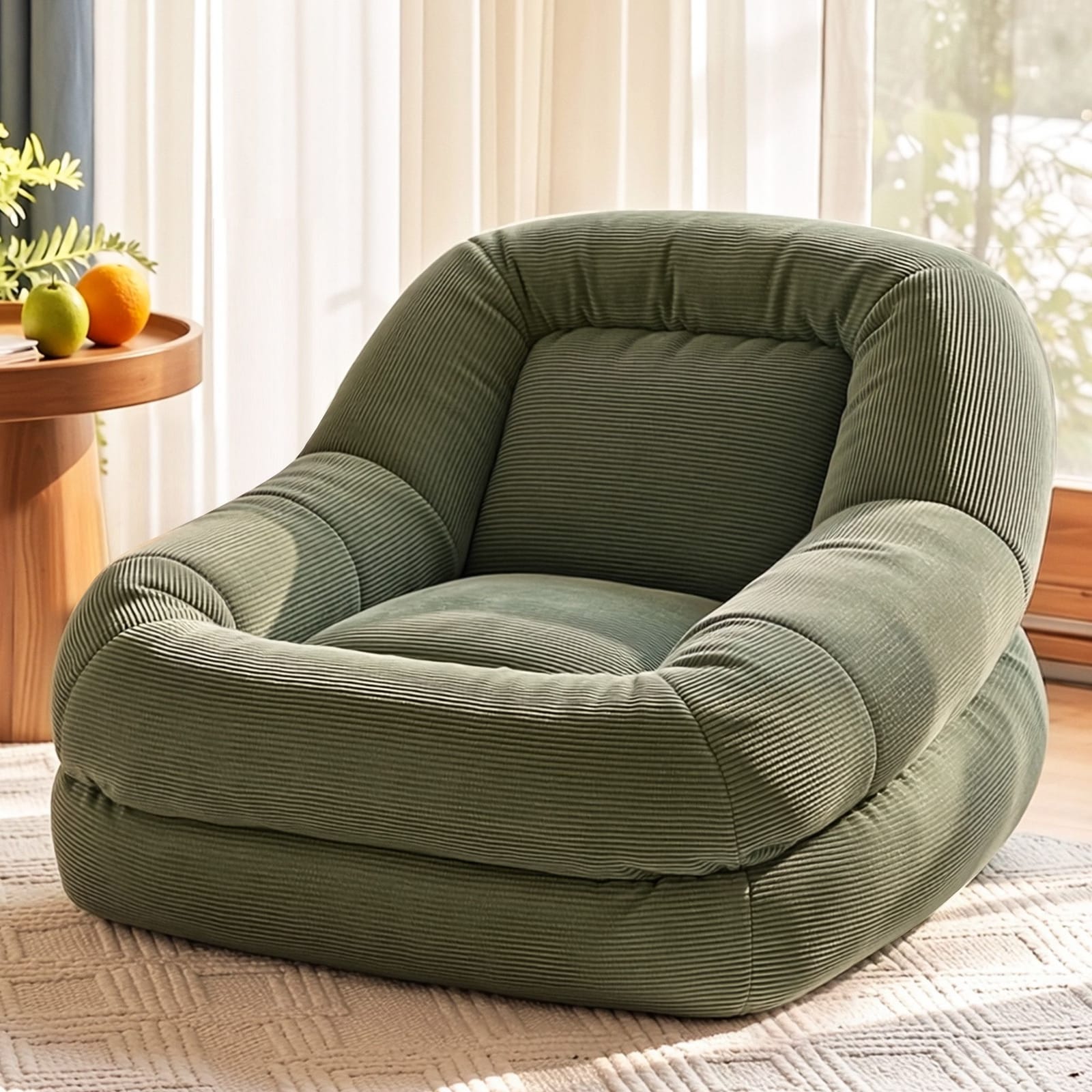 Green Corduroy Armchair Recliner 89x108x58cm