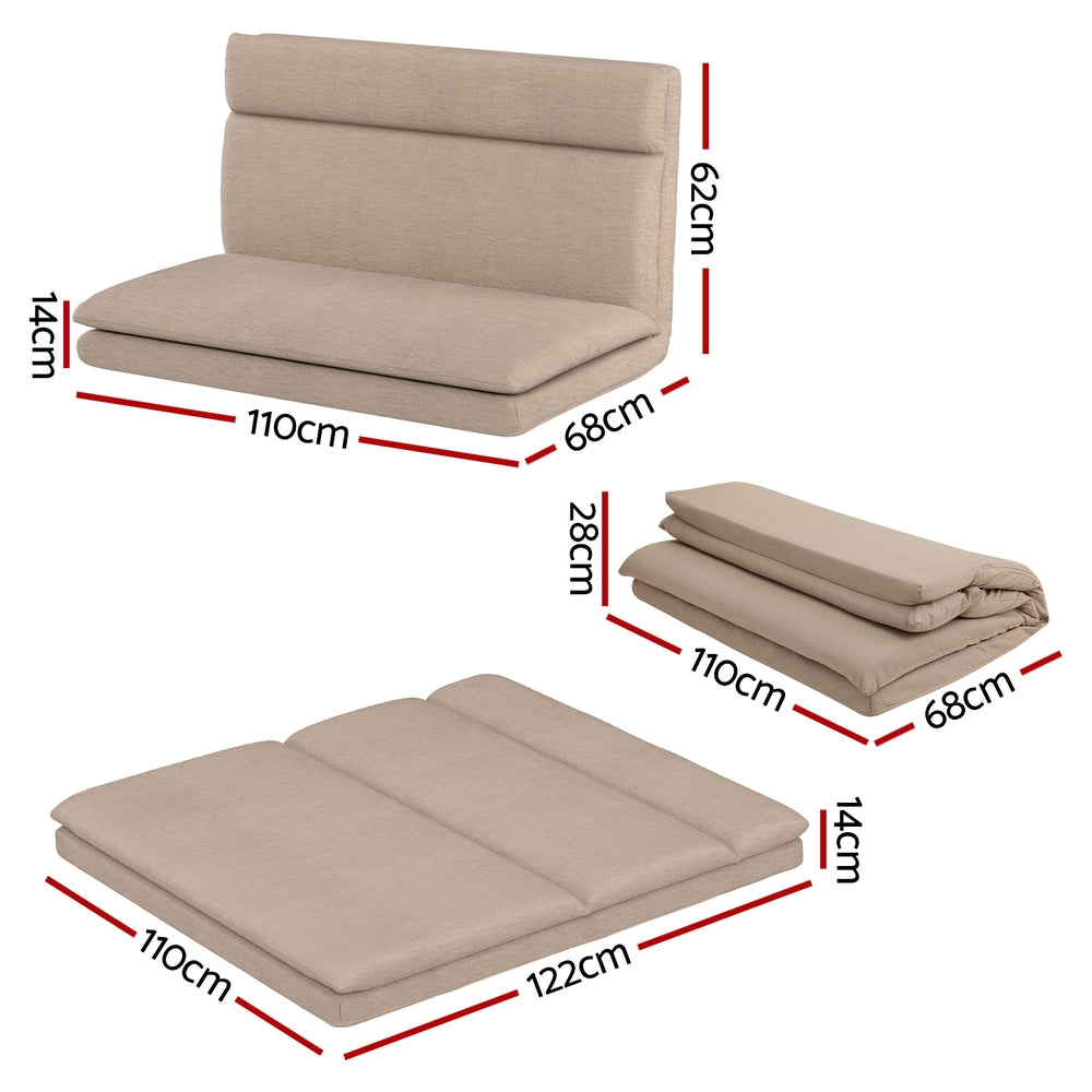 Floor Lounge Sofa Bed 1 Seater Linen Beige