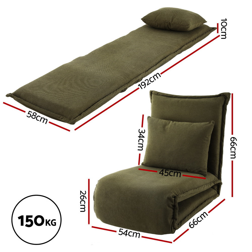 Arm Chairs & Recliners - Modern Green Foldable Floor Lounge Sofa Bed Adjustable Comfortable Seating