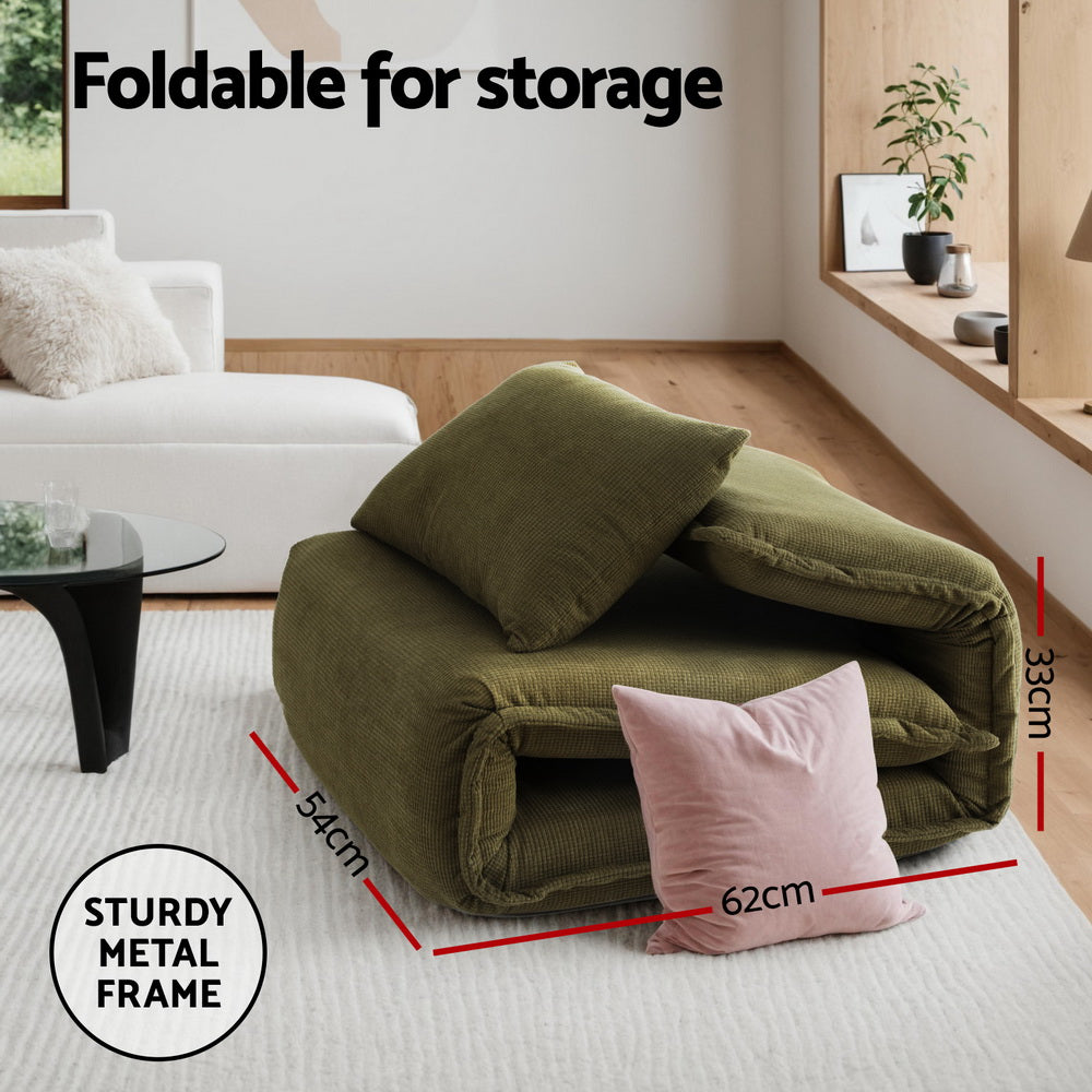 Modern Green Foldable Floor Lounge Sofa Bed Adjustable Comfortable Seating, Arm Chairs & Recliners