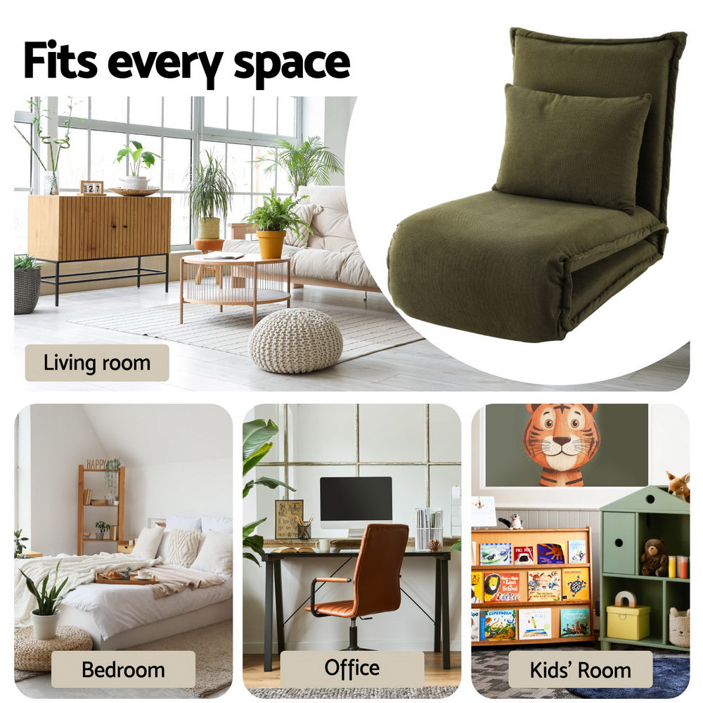 Modern Green Foldable Floor Lounge Sofa Bed Adjustable Comfortable Seating, Green colour