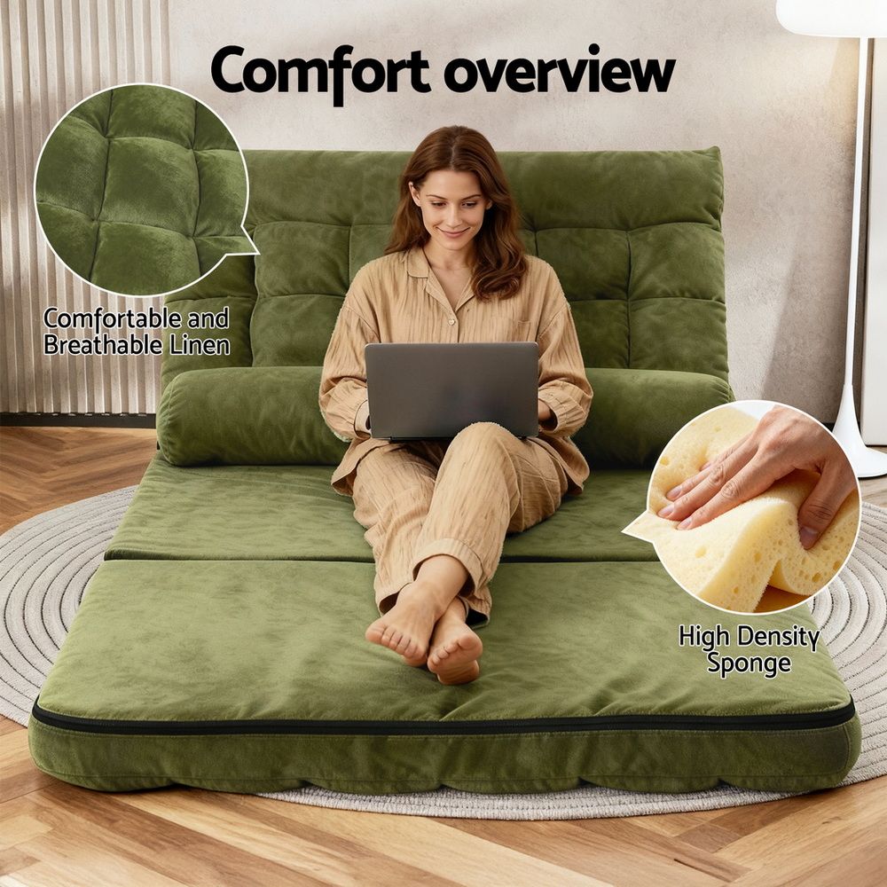 2-Seater Lounge Sofa Bed Green Fabric Modern Comfortable Living Room Chair