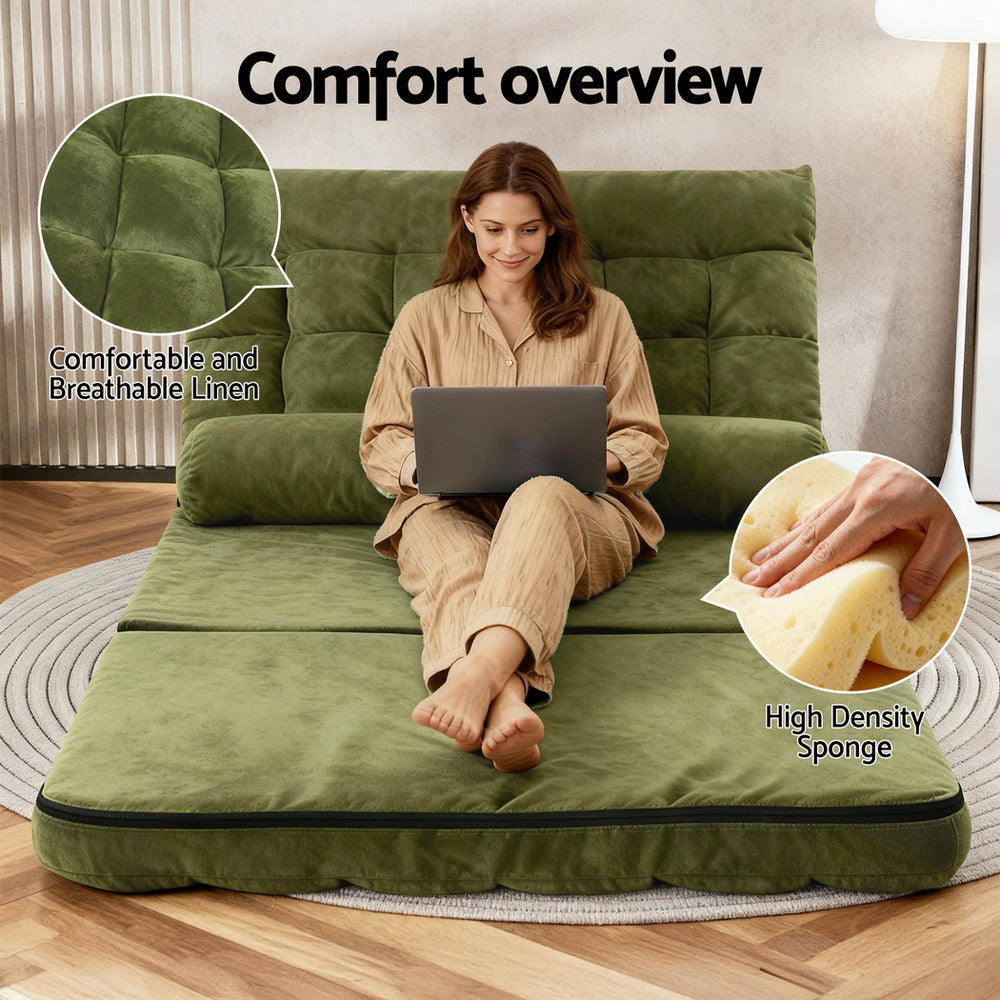2-Seater Lounge Sofa Bed Green Fabric Modern Comfortable Living Room Chair