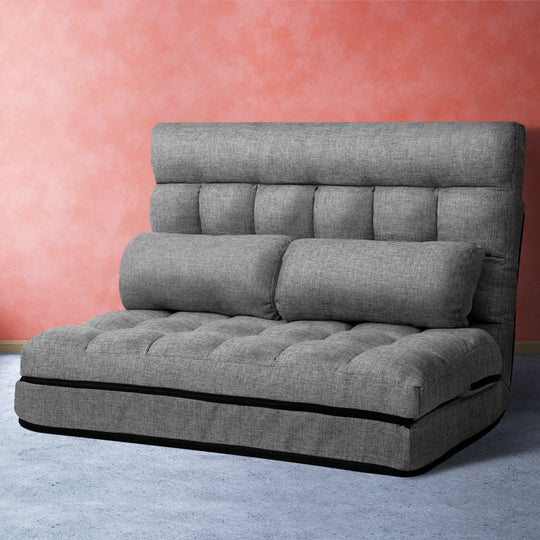 Lounge Sofa Bed 2-Seater Grey Fabric - Artiss Floor Folding Floor
