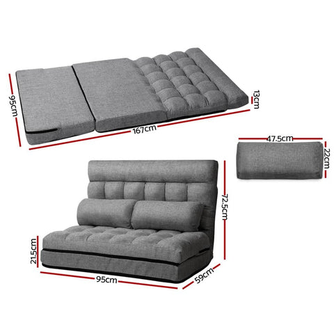 Lounge Sofa Bed 2-Seater Grey Fabric