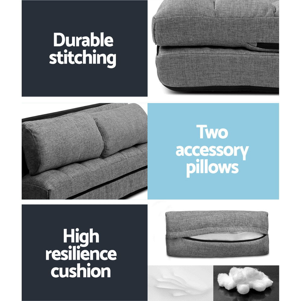 Lounge Sofa Bed 2-Seater Grey Fabric