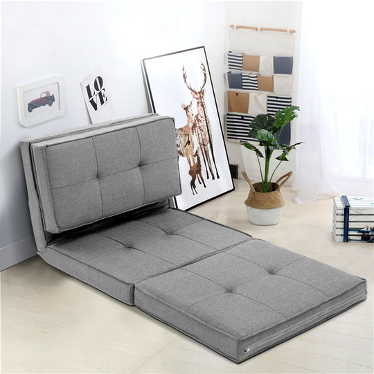 Grey Fabric Floor Lounge Sofa Bed Foldable Design - Artiss Couch Chaise Chair