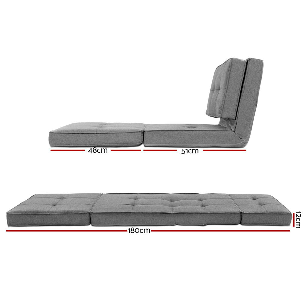 Grey Fabric Floor Lounge Sofa Bed Foldable Design