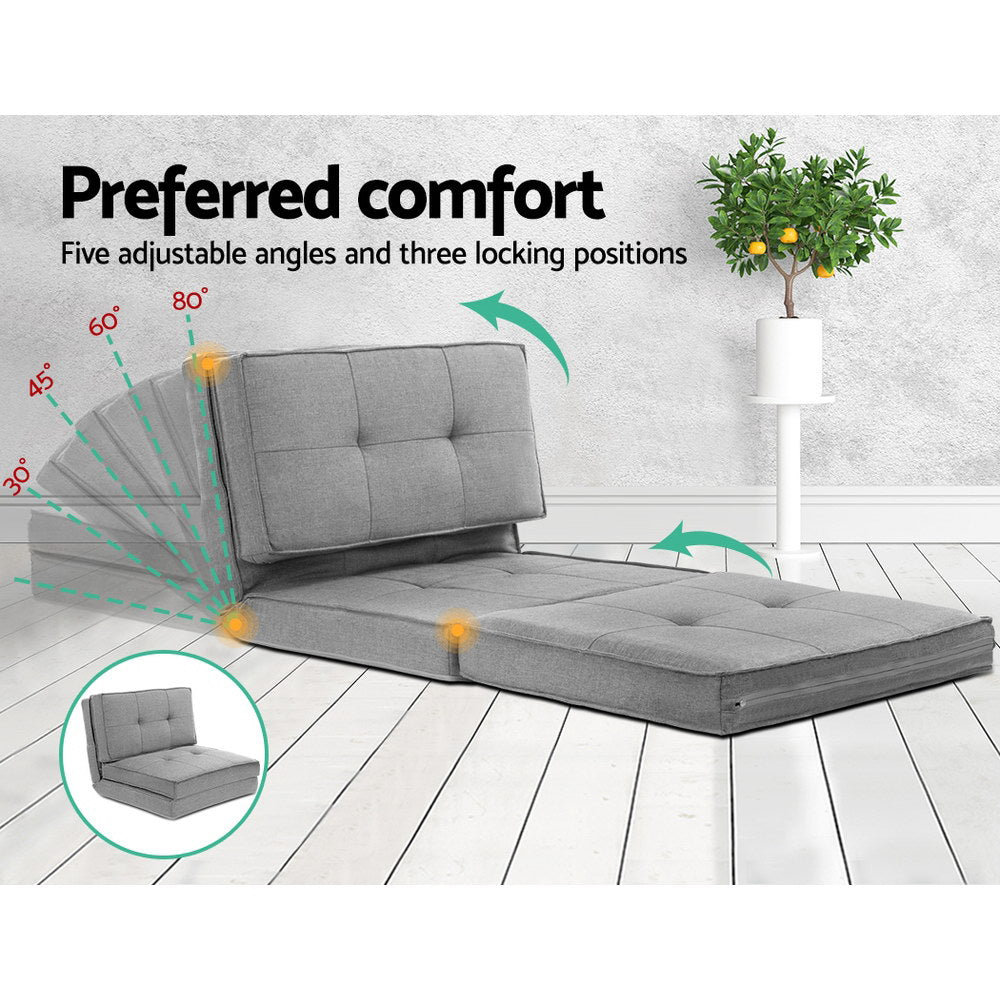 Grey Fabric Floor Lounge Sofa Bed Foldable Design