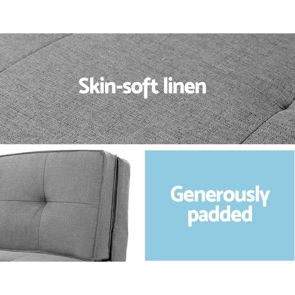 Grey Fabric Floor Lounge Sofa Bed Foldable Design
