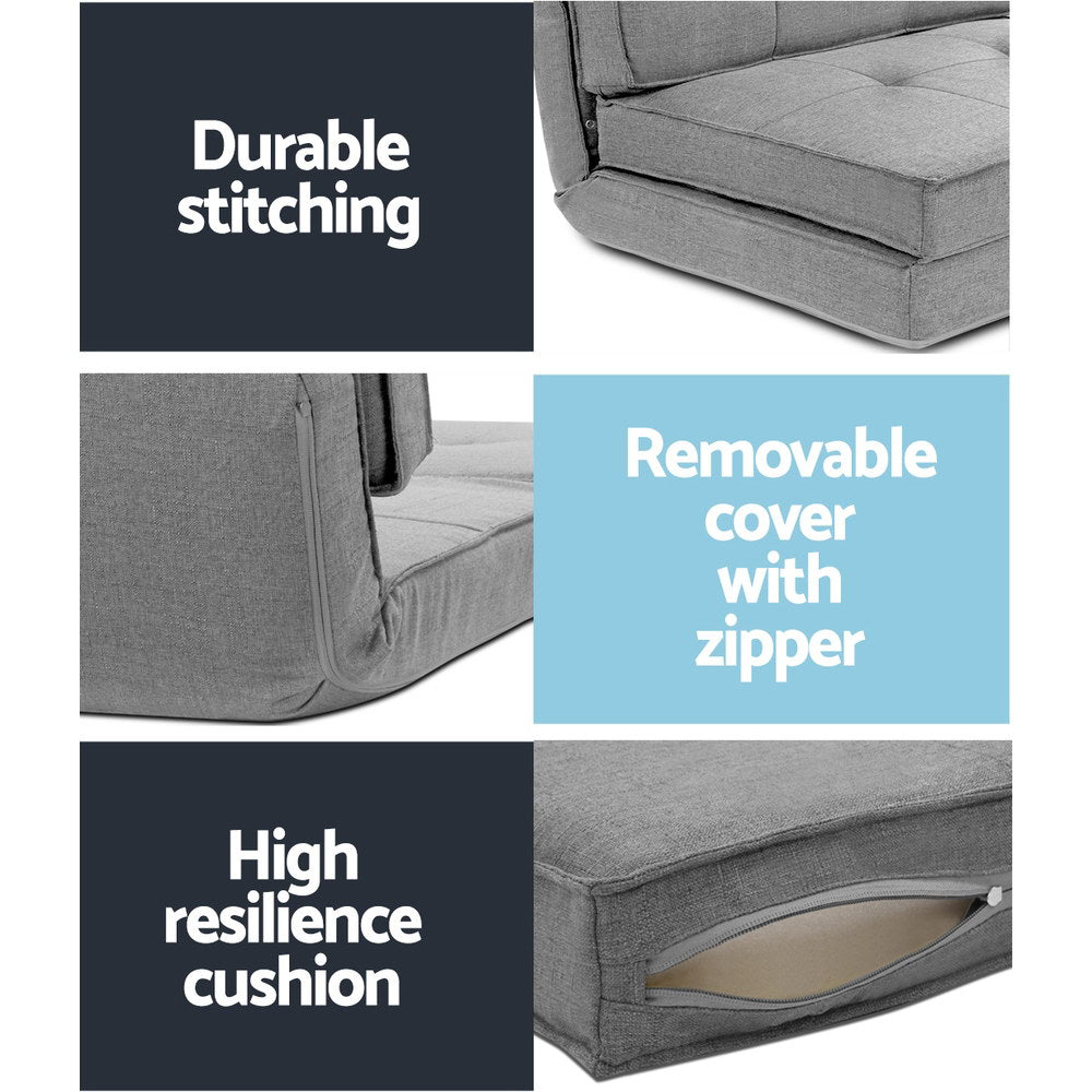Grey Fabric Floor Lounge Sofa Bed Foldable Design