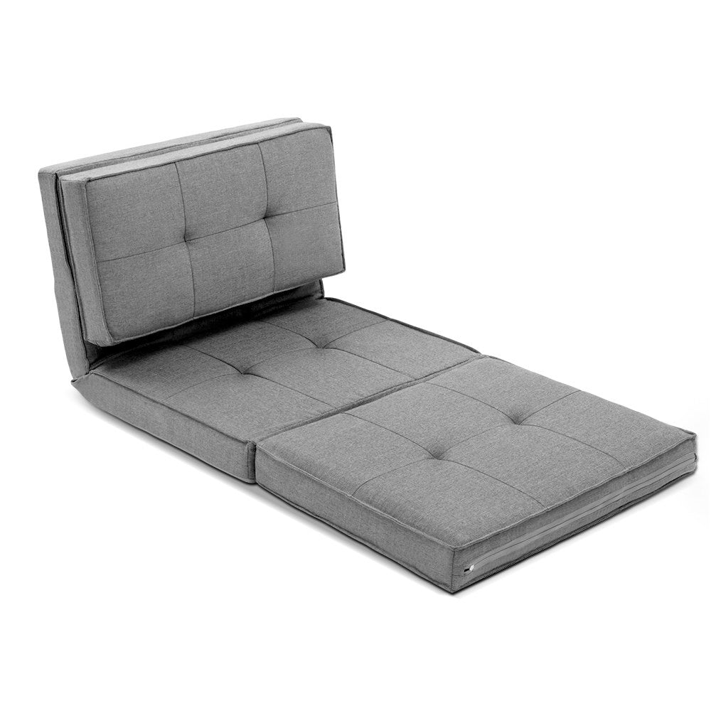 Grey Fabric Floor Lounge Sofa Bed Foldable Design