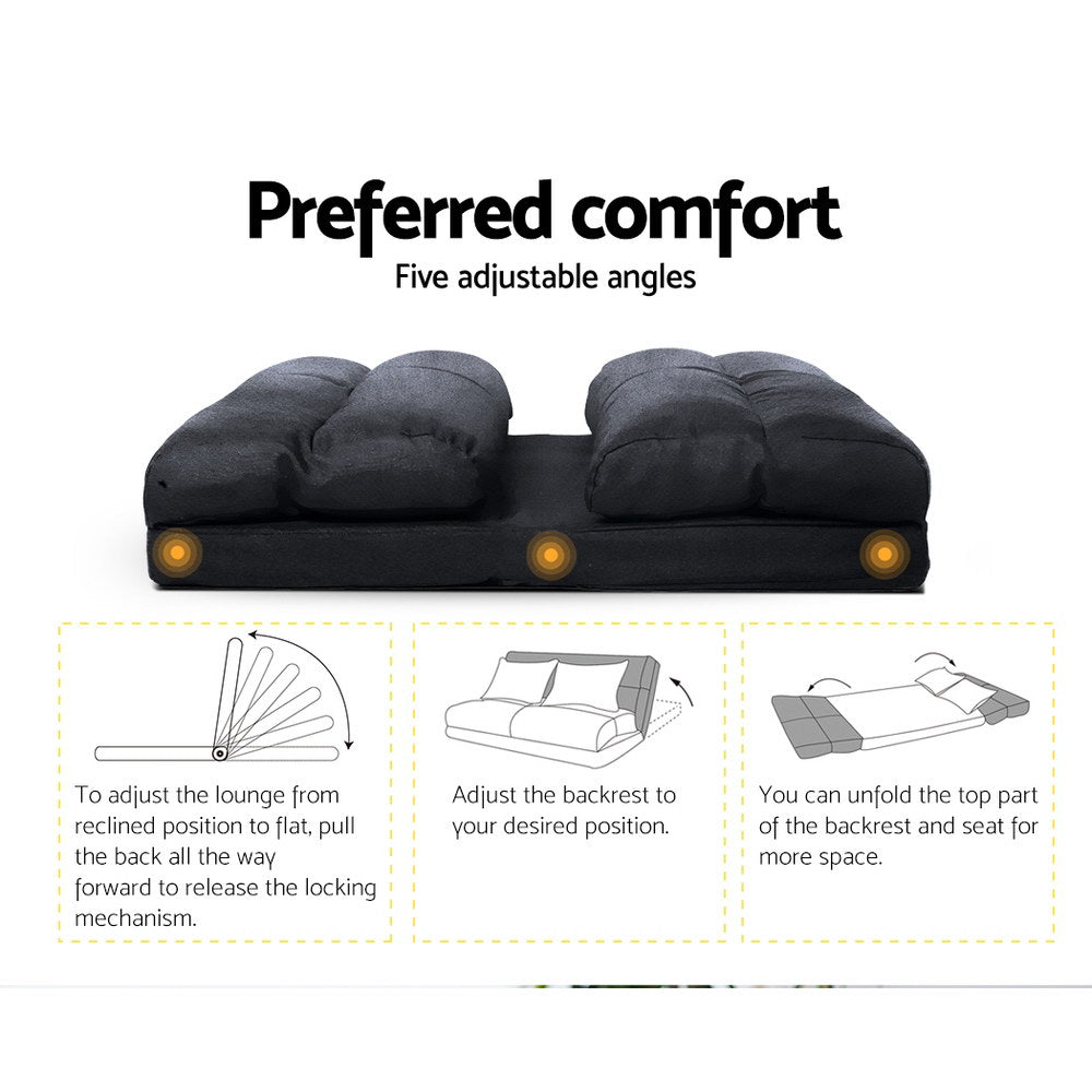 Floor Lounge Sofa Bed 2-Seater Charcoal Suede