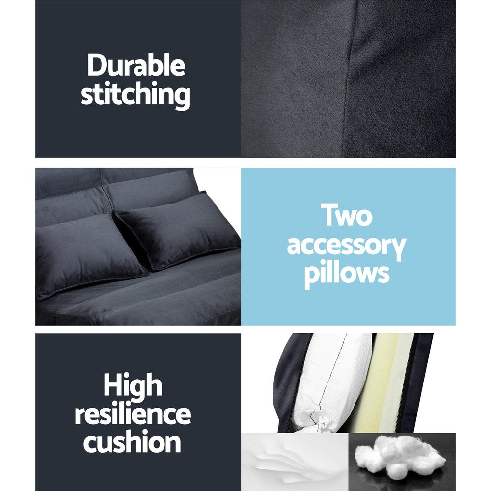 Floor Lounge Sofa Bed 2-Seater Charcoal Suede