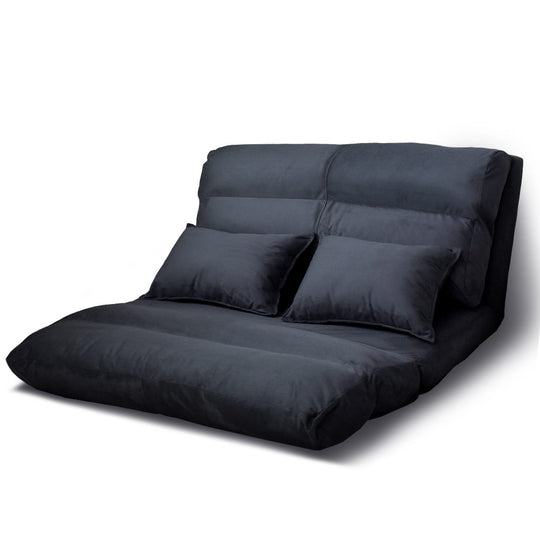Floor Lounge Sofa Bed 2-Seater Charcoal Suede - Artiss Recliner Chaise Folding