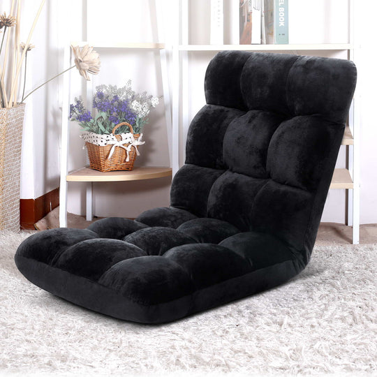 Lounge Sofa Bed Flannel Fabric Black - Artiss Floor Recliner Futon