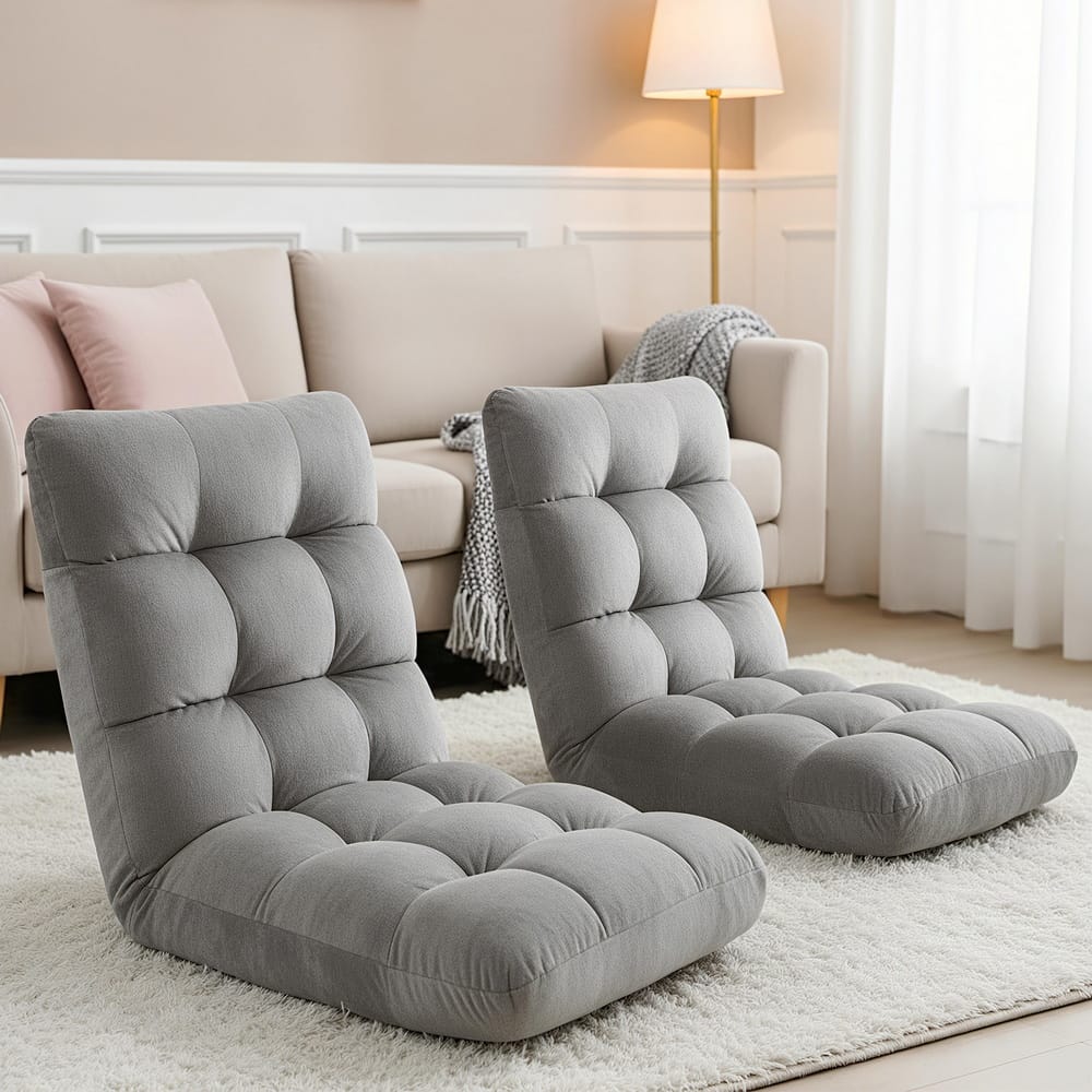 Grey Lounge Sofa Bed Flannel Fabric 96x42x13cm