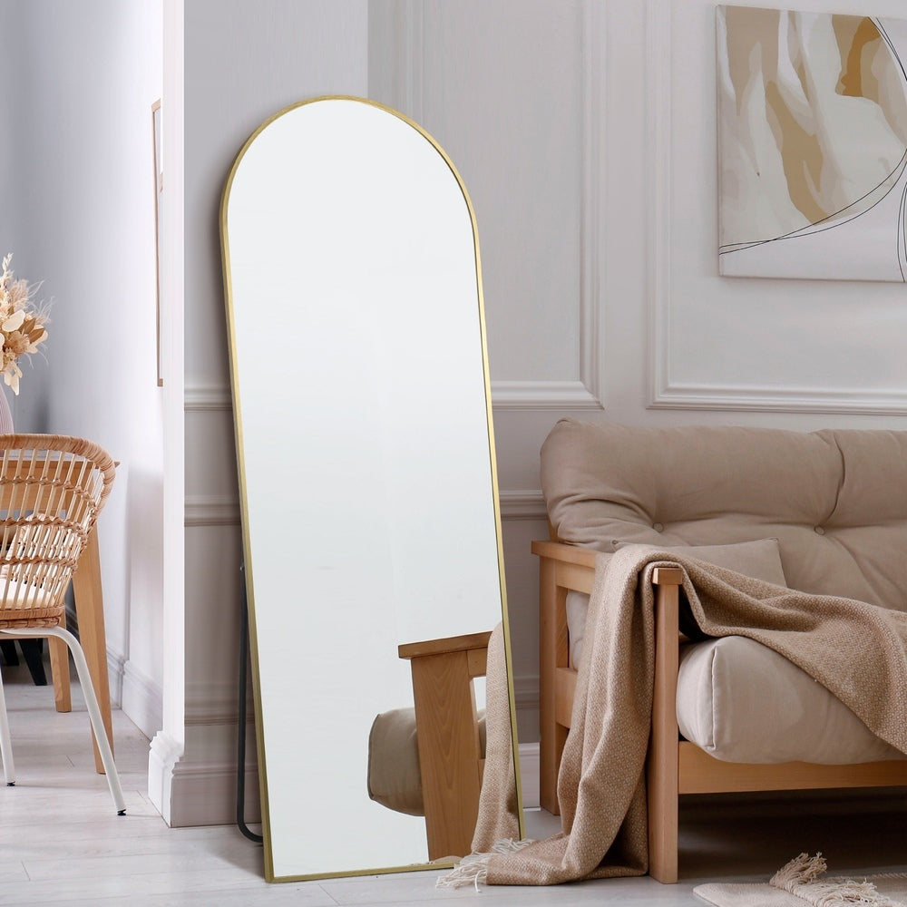 Full Length Mirror Arched Free Standing Gold 166x60cm