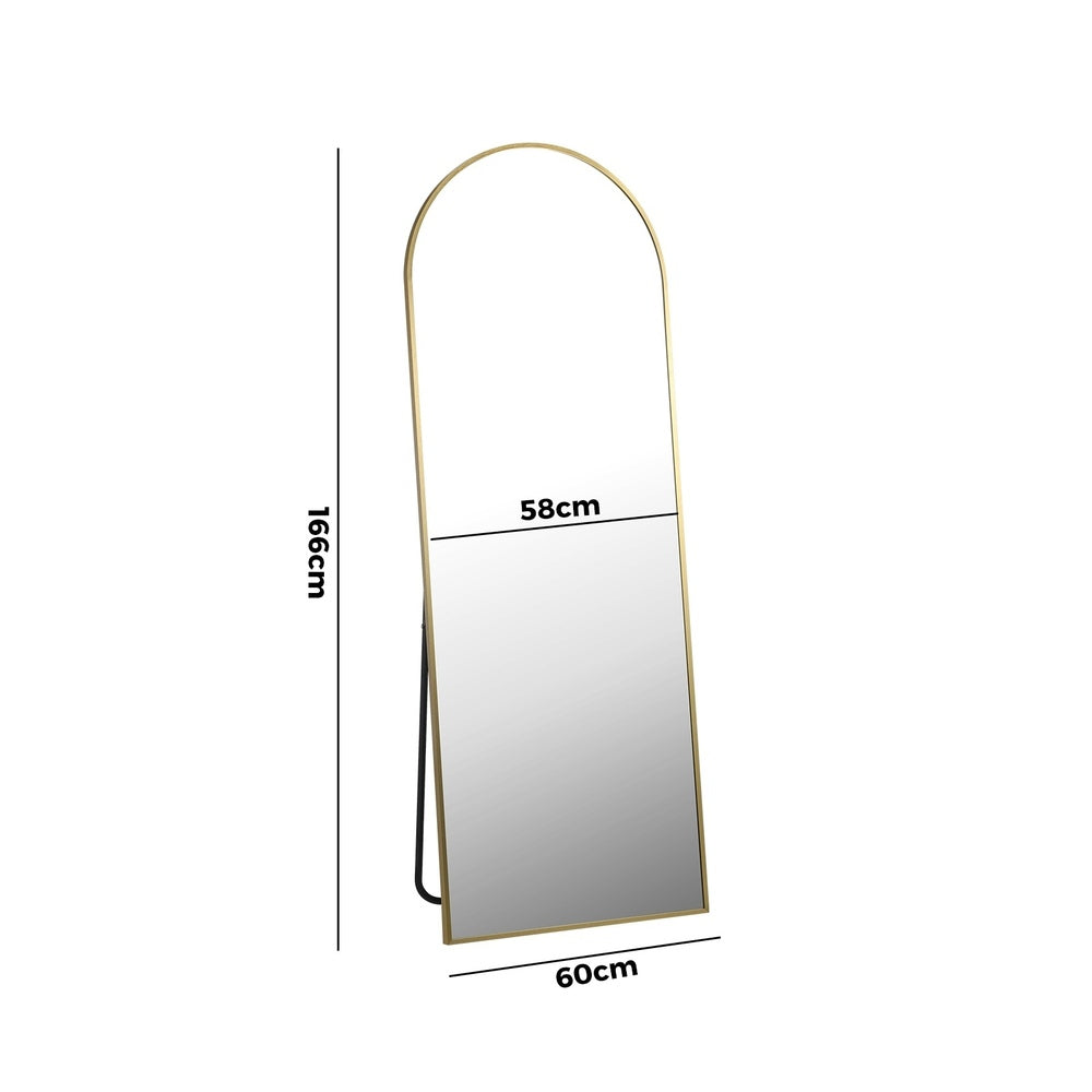 Full Length Mirror Arched Free Standing Gold 166x60cm