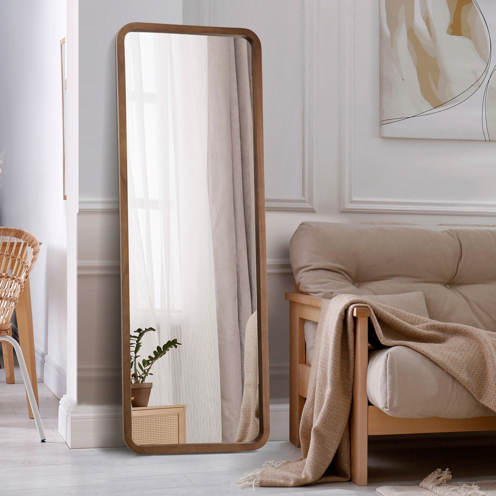 Full Length Mirror Rectangle Dressing Mirror Walnut Wood Frame