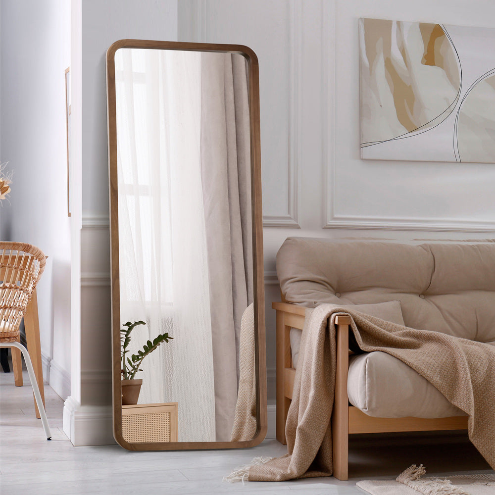 Full Length Mirror Rectangle Dressing Mirror Walnut Wood Frame