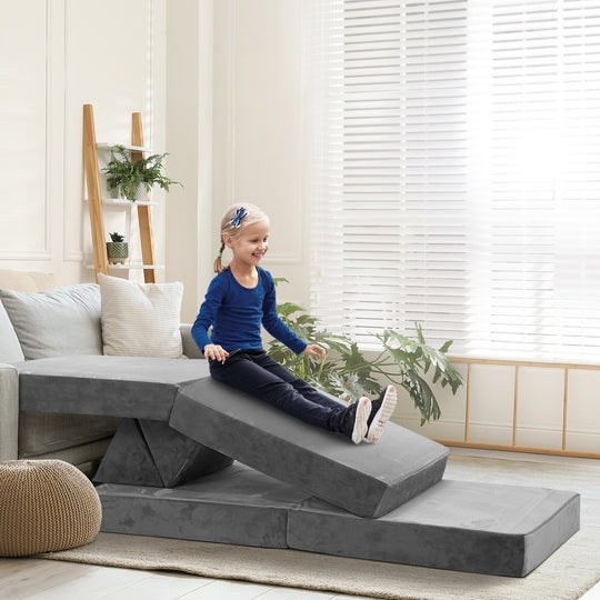 Grey colour - Mazam Kids Play Couch Modular Foam Sofa Bed DIY 2 Seater Grey