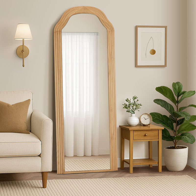 Natural Wood Full Length Floor Mirror Bedroom