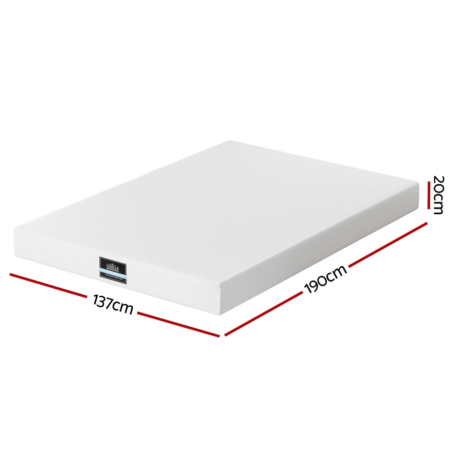White mattress 137x190cm, rear view