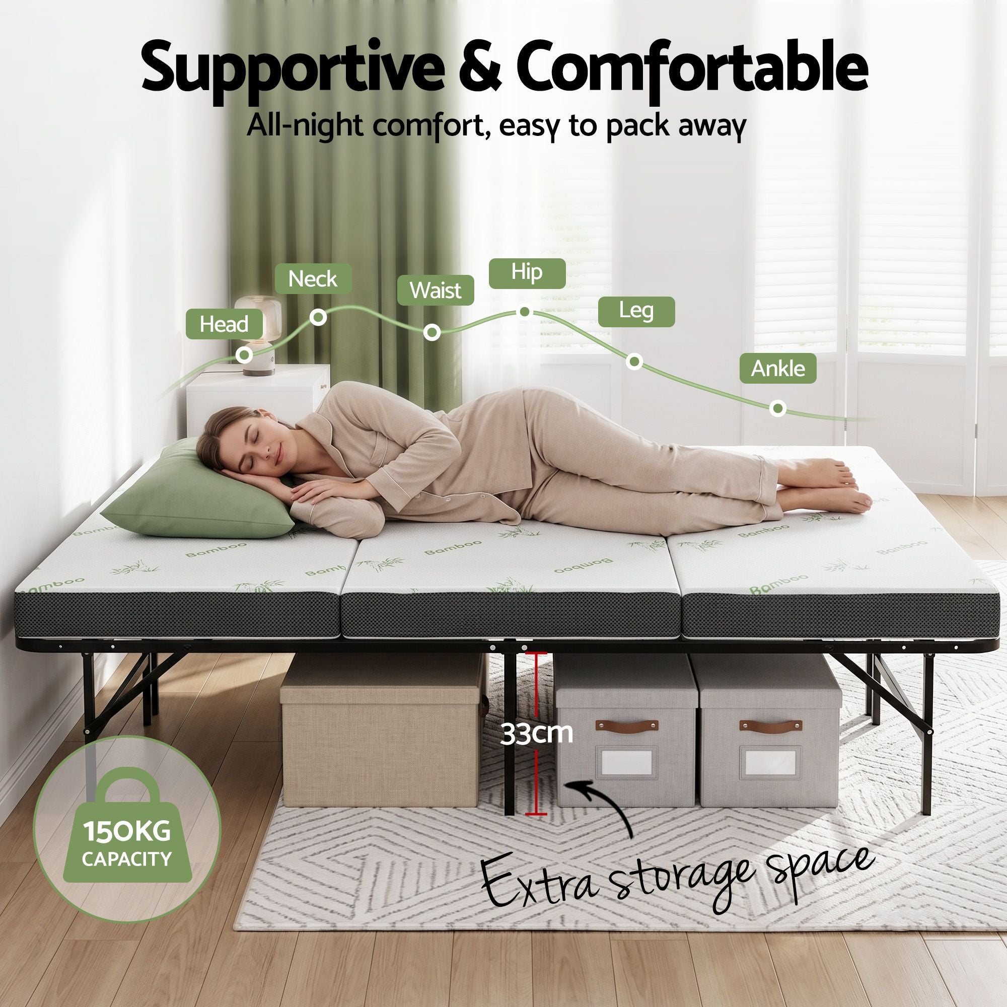 Folding Double Bed Mattress Bamboo Cover | Simpledeals