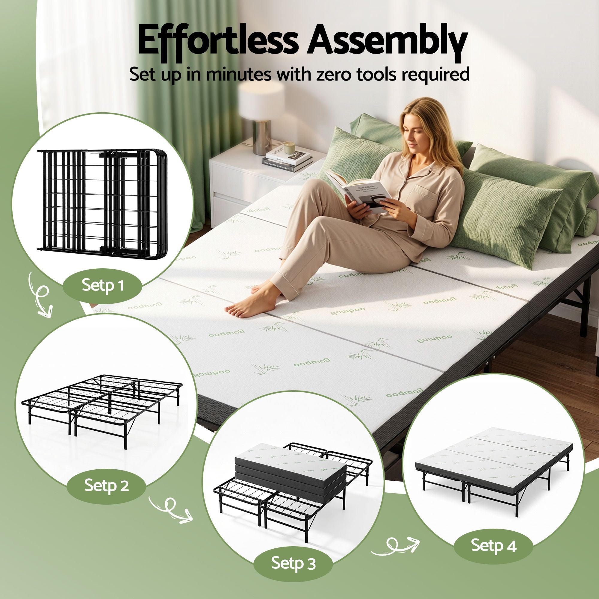 Folding Double Bed Mattress Bamboo Cover | Simpledeals