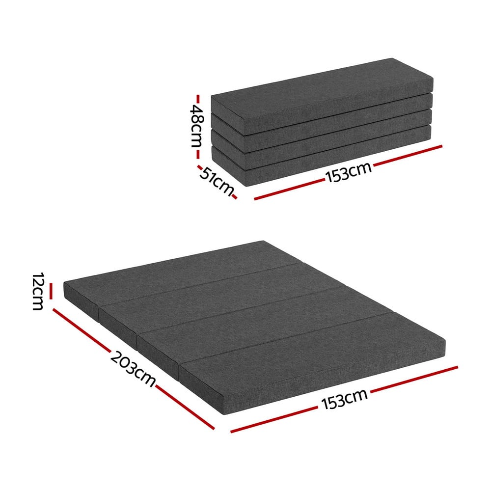Foldable Mattress Queen Size Grey 203x153x12cm