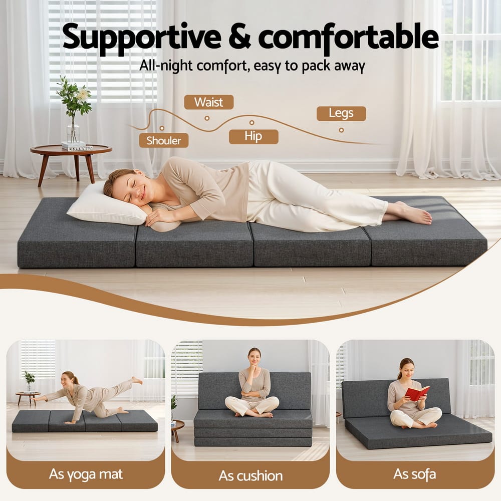 Foldable Mattress Queen Size Grey 203x153x12cm