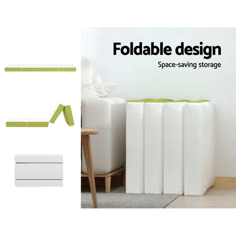 Bedding Foldable Mattress 4-FOLD Folding Bed Mat Camping Single Green