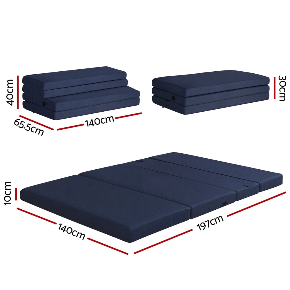 Foldable Mattress Folding Foam Mattresses Portable Floor Mat Blue Double | Blue colour